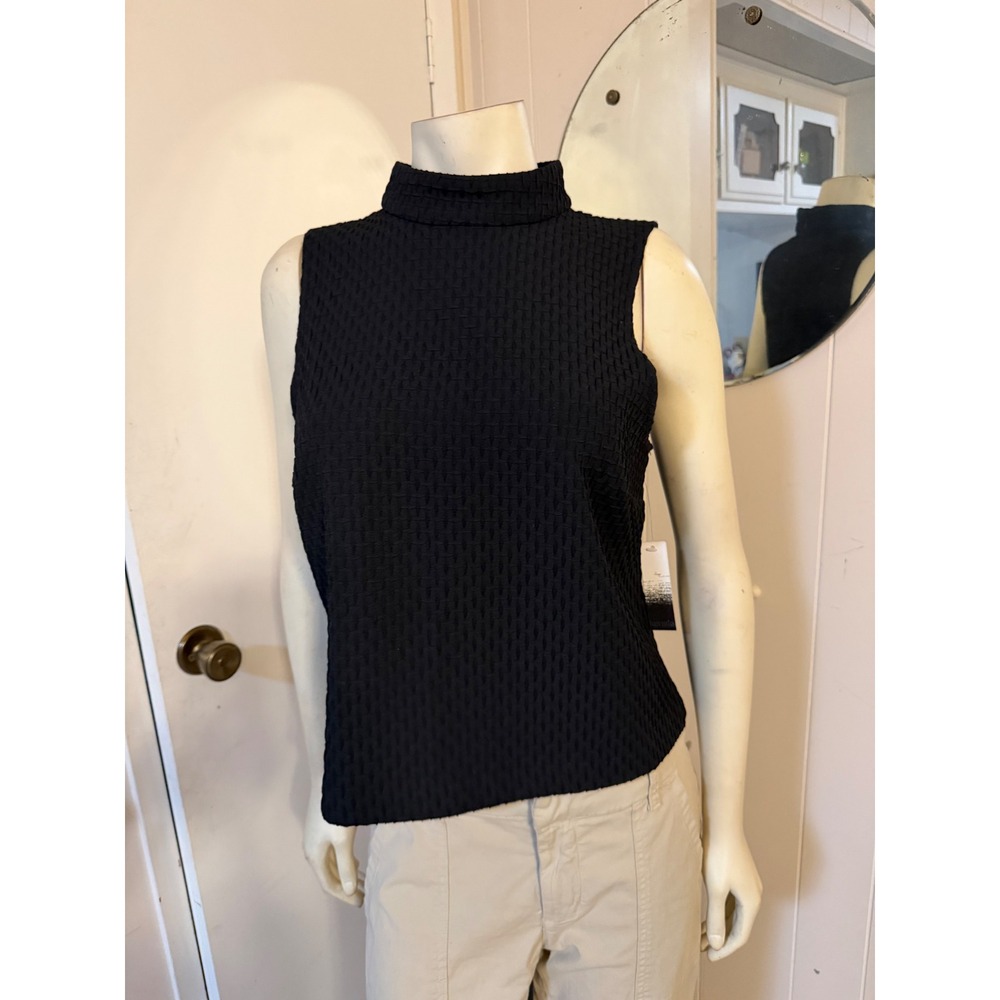 NWT Kensie Women Black Mock Neck Sleeveless Textured Top Stylish! Medium